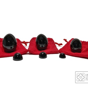 Therapeutic Yoni Set: Natural Obsidian. set of 3 yoni eggs and 3 omis, hand-carved in black obsidian. High quality.