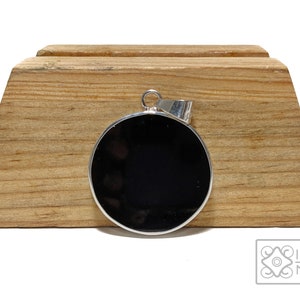 Dije de Obsidiana con plata de ley 925, 1.2&quot; (3cm), regalo perfecto, obsidiana negra