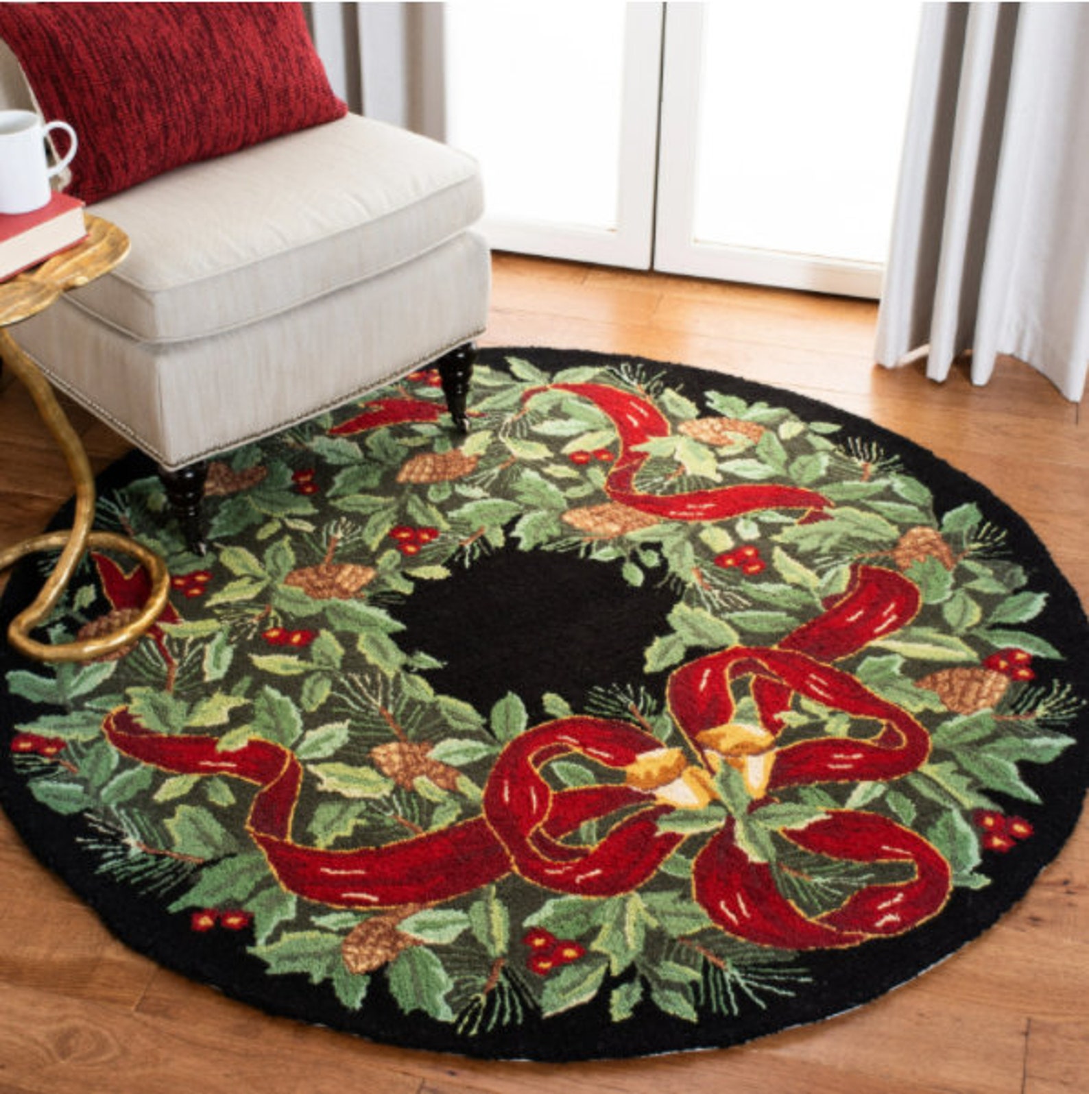 Merry Christmas Wreath Area Rug Christmas Rug Home Etsy Christmas Area Rugs