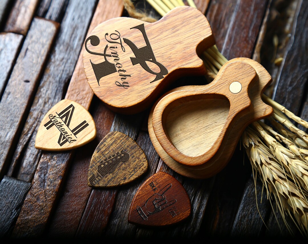 Wooden Guitar Pick Box, Personalized Guitar Pick Holder, Guitar Pick