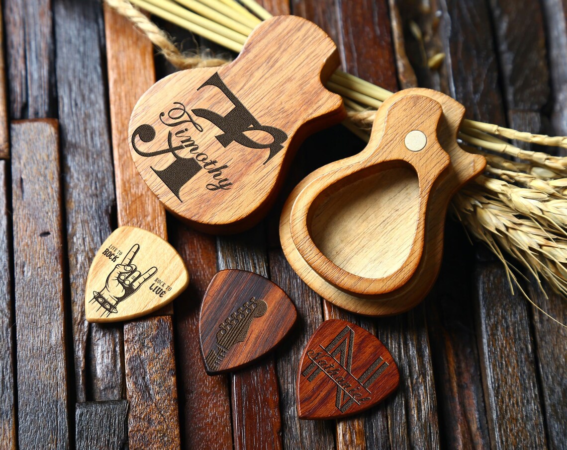 Custom Guitar Pick Box, Wooden Guitar Pick Holder, Personalized Guitar