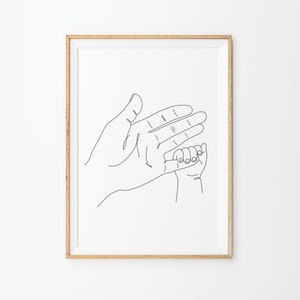Mutter Und Kind Halten Hande Druck Linie Kunst Poster Etsy