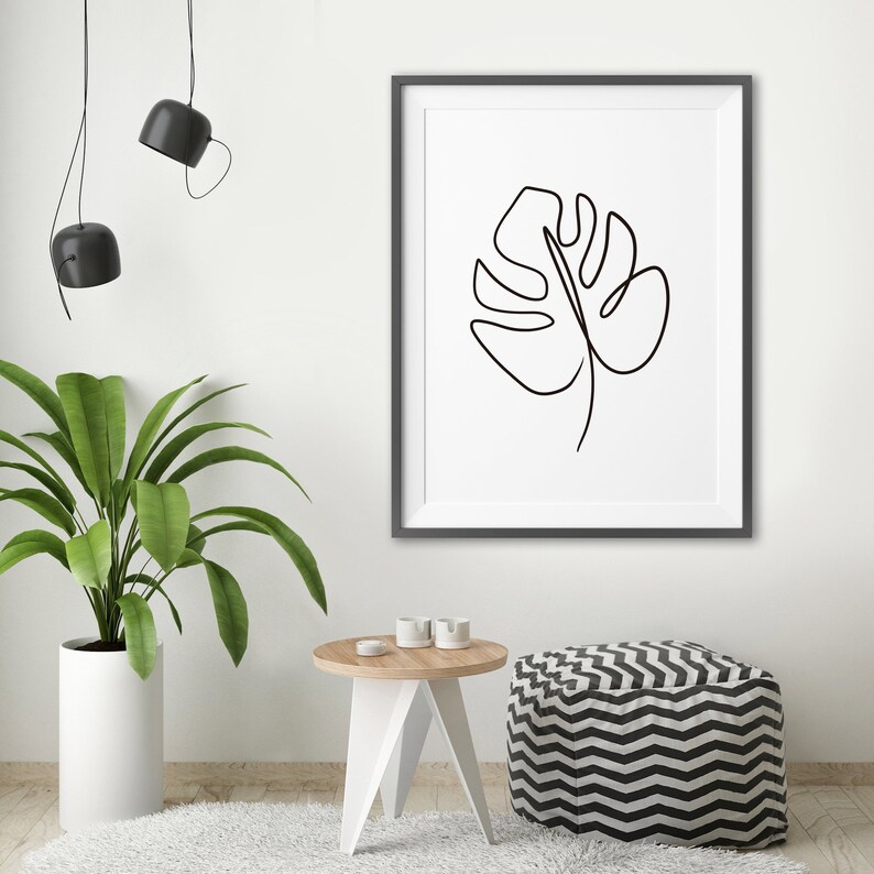 Minimalist Monstera Line Drawing Art Printable Tropical ...