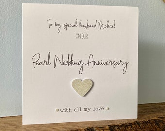 Personalised Wife/Husband Pearl / 30th Wedding Anniversary Handmade Card