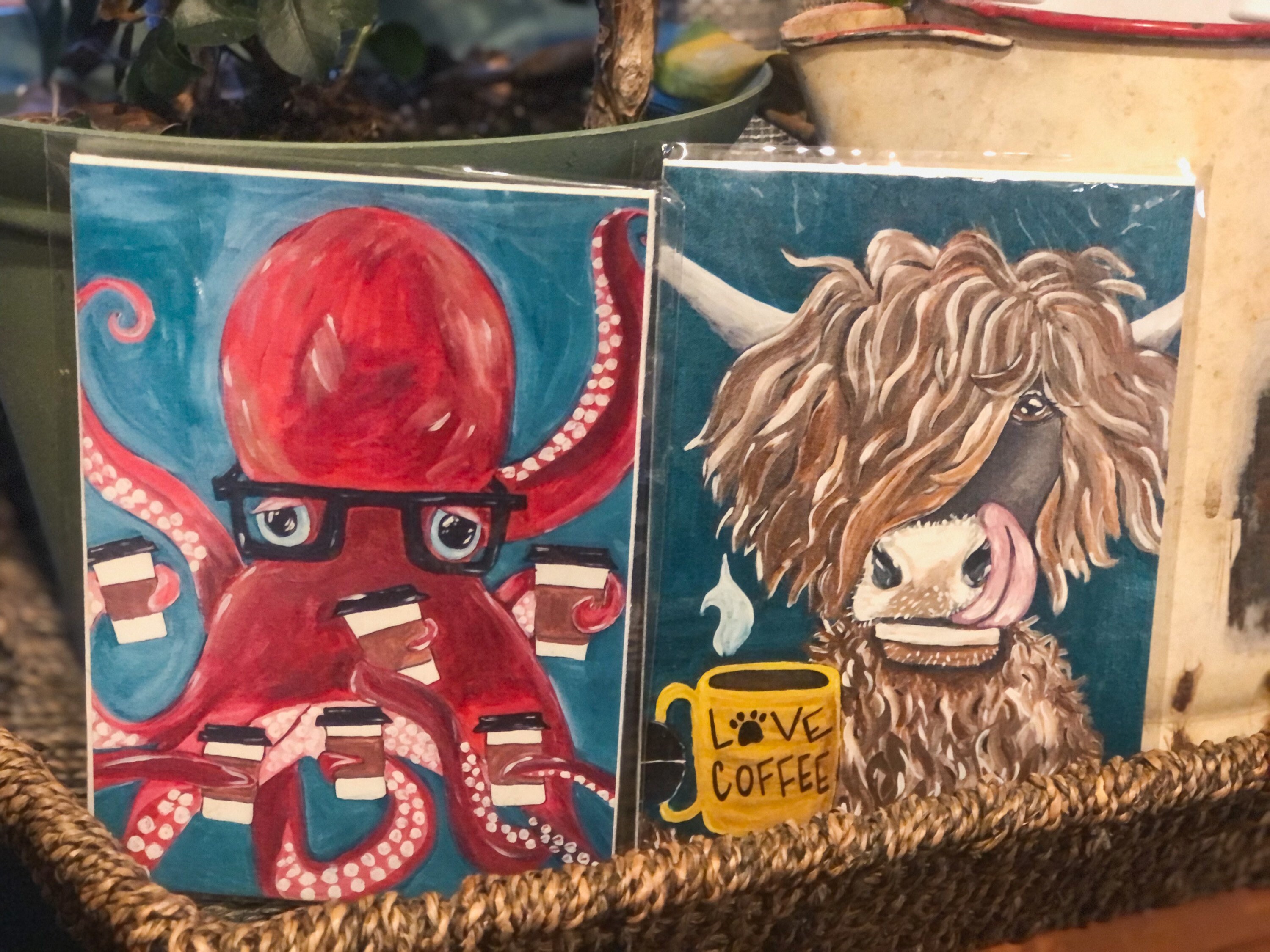 5X7 Caffeinated Octopus Art Print . Coffee Drinking Octopus ...