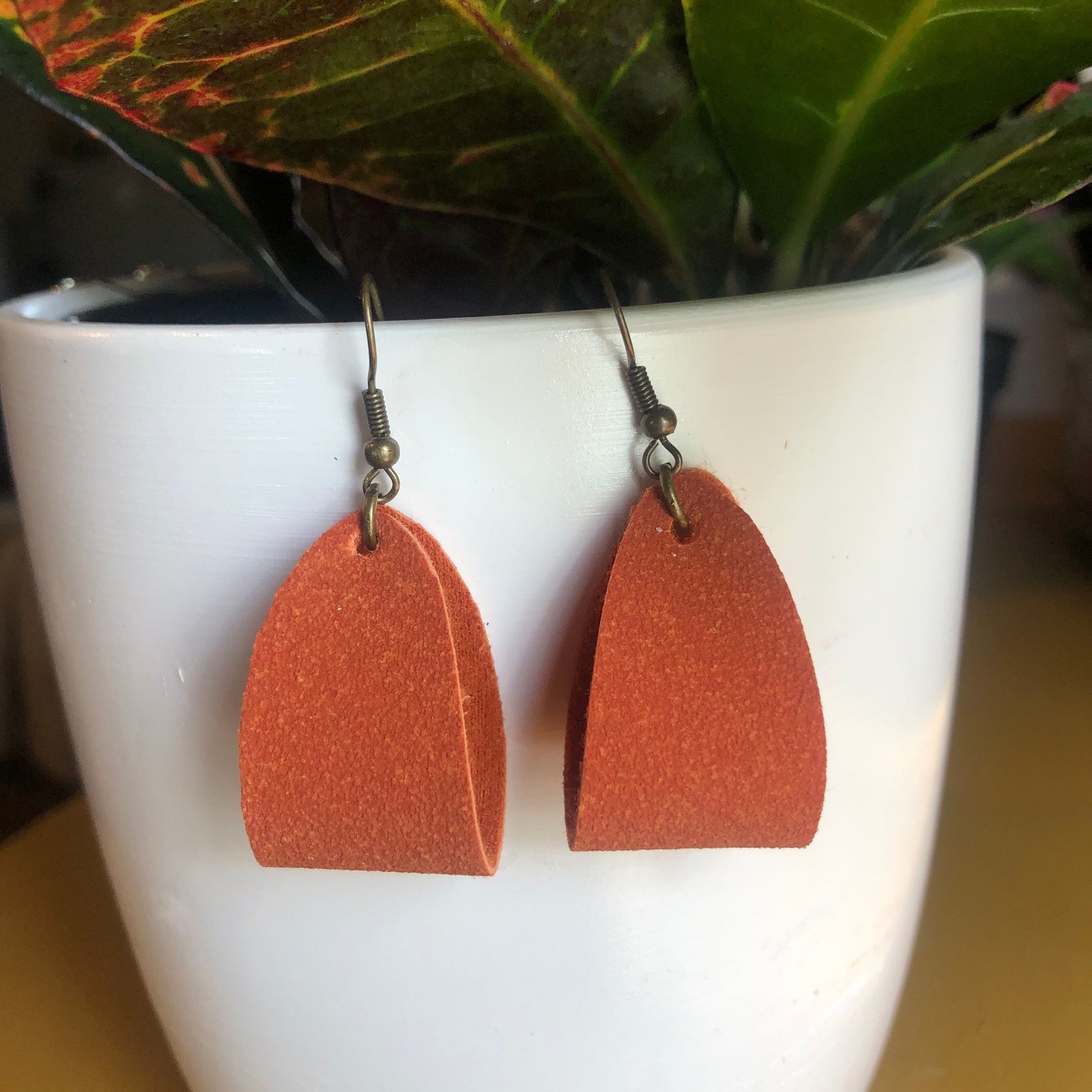 Burnt Orange looped earrings. Faux suede Classy fashion Etsy