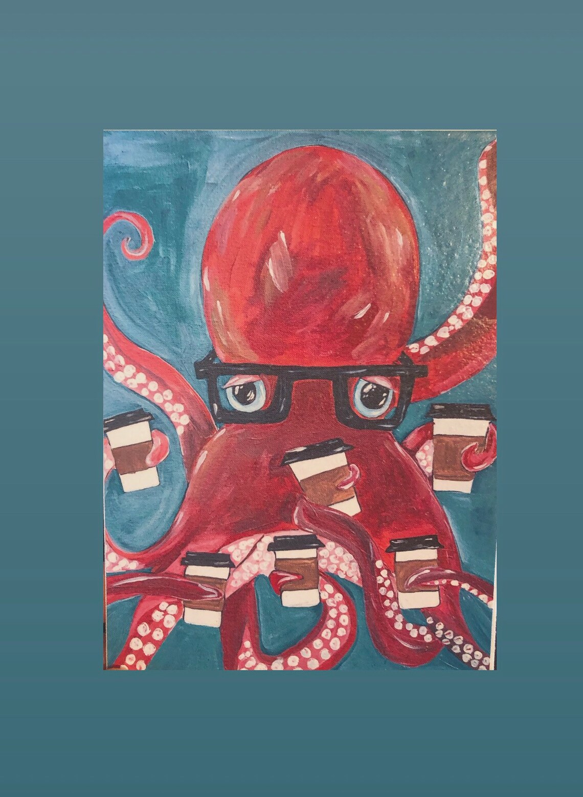 5X7 Caffeinated Octopus Art Print . Coffee Drinking Octopus ...