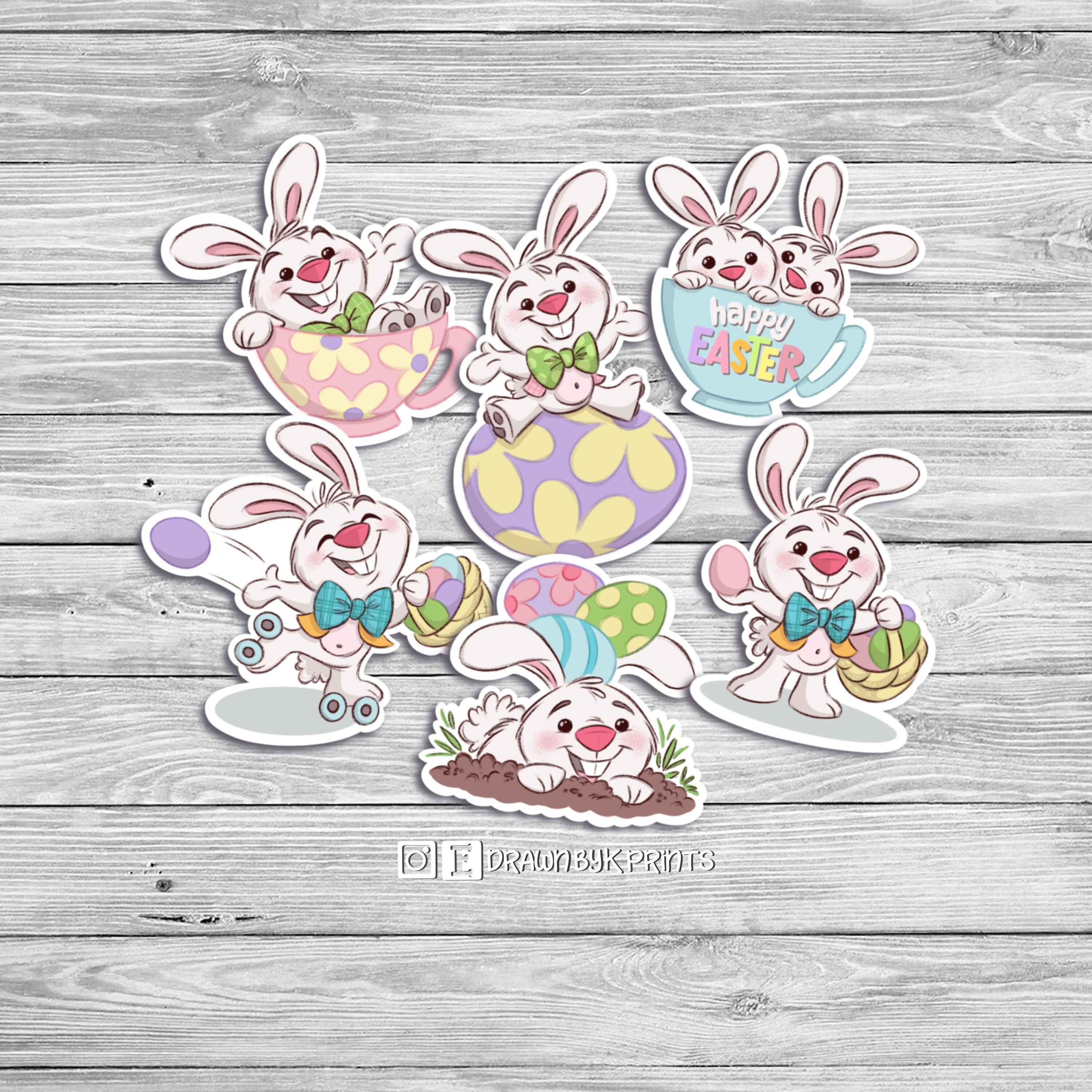 Fun Easter Bunny Decal Sticker Pack Set of 6 Bunny Stickers Etsy