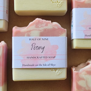 Peony handcrafted soap, vegan, cruelty-free, no palm oil. Handmade on the Isle of Skye