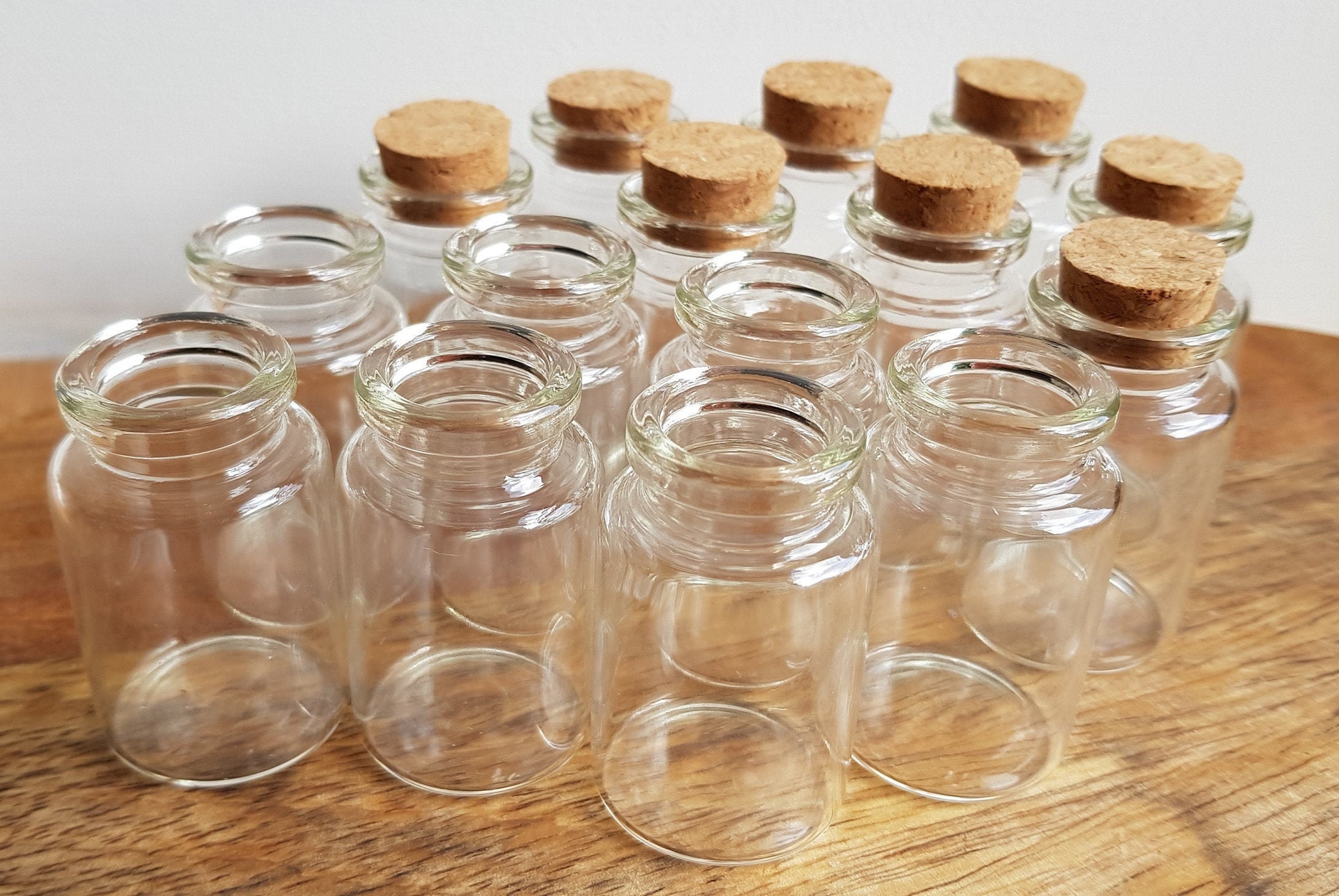 Pack of 50 small, empty glass bottles with cork, wedding favours, craft