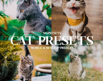 10 Cat Lightroom Presets | Pet Photo Filter, Warm Vibrant Tones, Animal Portrait Edit, Cute Cat, Dog Aesthetic for Mobile & Desktop