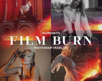 100 Film Burn Overlays | Vintage Light Leaks, Analog Lens Burn, Grainy Film Textures for Photoshop & Retro Photo Editing
