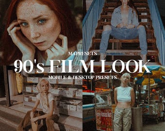10 presets de Lightroom con efecto de película de los 90 / Granulado retro vintage, aspecto clásico de 35 mm, filtro analógico nostálgico para edición en dispositivos móviles y ordenadores.