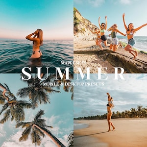 10 Sommer Lightroom Voreinstellungen | Helle warme Strandtöne, tropische Sonnenlichtfilter, lebendiger Urlaubslook für Mobile & Desktop Bearbeitungszeiten