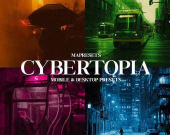 10 Cybertopia Film Lightroom Presets | Neon Lights, Cyberpunk Filters, Night City, Tokyo Streets, Bright Clean Look for Mobile & Desktop