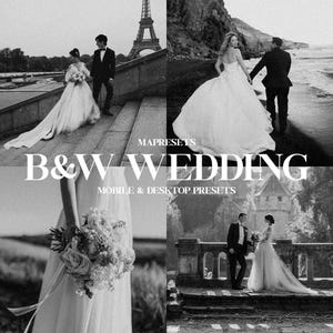 Peut inclure: Préréglages de photographie de mariage en noir et blanc pour mobile et ordinateur de bureau. Les préréglages sont conçus pour donner à vos photos un aspect classique et intemporel.