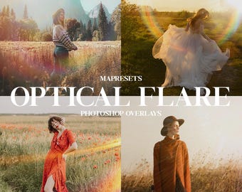 100 optische Flare-Overlays | Linsen- und Sonnenlichtreflexe, natürliche Lichtlecks, Photoshop-Overlay-Paket für Fotos und Videos