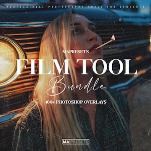 400 FILM TOOL OVERLAY Bundle | Film Texture, Dust, Light Leak & Burn Effects, Vintage Film Look Photoshop