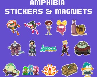Juego de pegatinas e imanes de anfibios