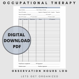 Digitaler Download PDF Ergotherapie Beobachtungsstunden Log