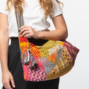 Bolso bandolera Kantha de patchwork colorido: colores surtidos