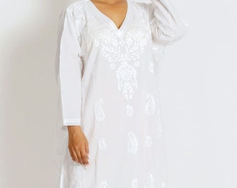 Amrita White Embroidered Caftan Dress