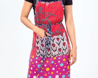 Colorful Patchwork Kantha Kitchen Apron: Assorted Colors