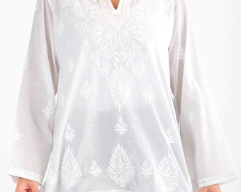 White Embroidered Saheli Cotton Tunic