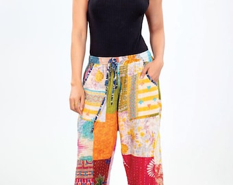 Cotton Patchwork Kantha Pants: Assorted Colors