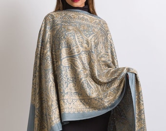 Vijaya Steel Blue & Gold Embroidered Shawl