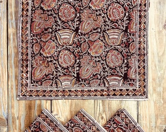 Terracotta Floral Kalamkari Block Print Napkin Set