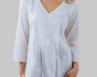 Divya White Hand Embroidered Tunic