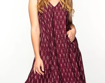 Burgundy Ikat Handloom Dress