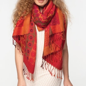 Kalya Red Cotton & Wool Wrap