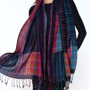 Kalya Blue Cotton & Wool Shawl Wrap with Tassels