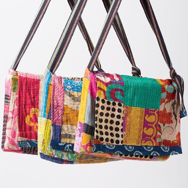 Up-Cycled Kantha Messenger Bag - Assorted Colors