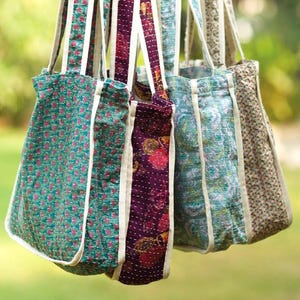 Reversible Kantha Market Tote Bags: Assorted Colors