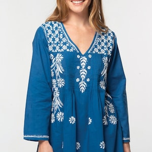 Navy & White Divya Blue Hand Embroidered Tunic