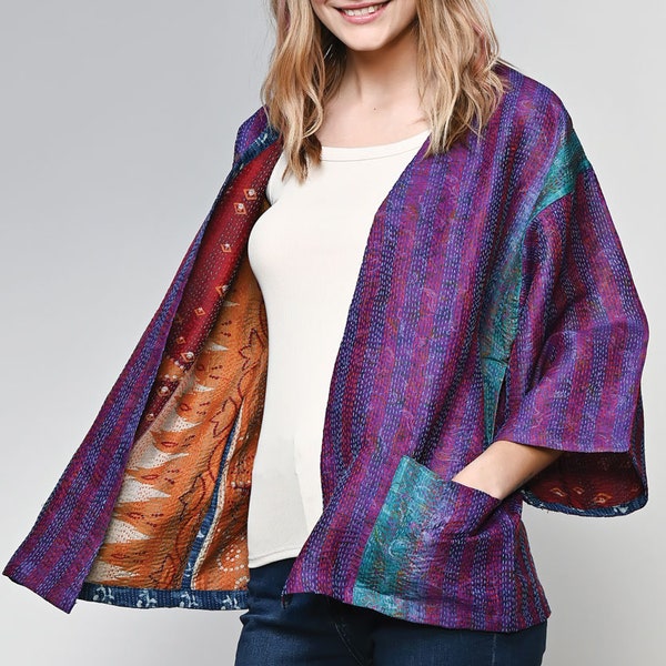 Reversible Silk Kantha Kimono Jacket- Assorted Colors