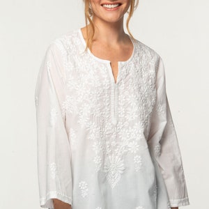 Tara White Embroidered Tunic image 1