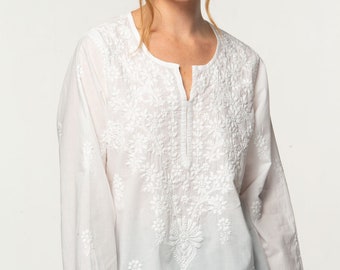 Tara White Embroidered Tunic