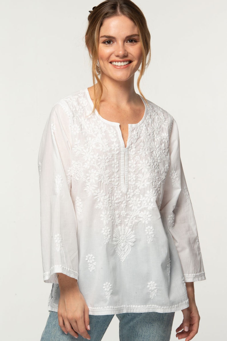 Tara White Embroidered Tunic image 1