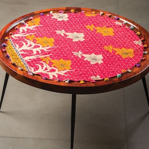 Kantha Up-Cycled Sari Round Multicolor Table Cover - Assorted Colors 25&quot;