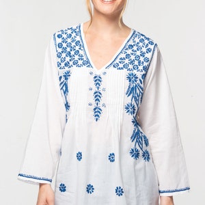 Divya White & Navy Hand Embroidered Tunic