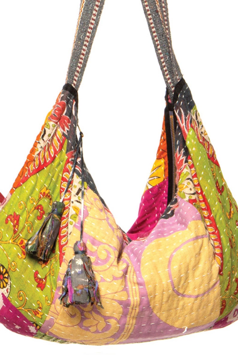 Up-Cycled Kantha Hobo Tote Bag Assorted Colors image 5