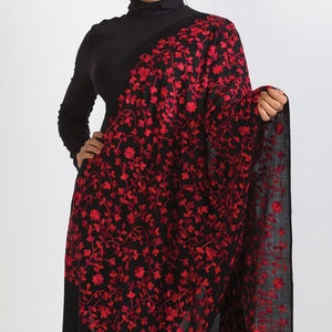 Rani Black & Ruby Floral Embroidered Shawl image 3