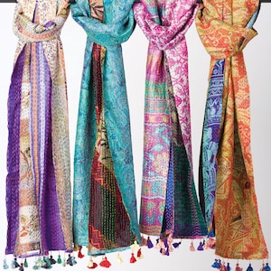 Kantha Up-Cycled Silk Sari Scarves - Assorted Colors