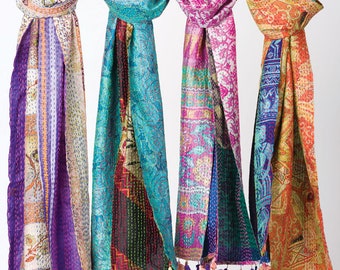 Kantha Up-Cycled Silk Sari Scarves - Assorted Colors