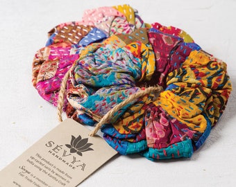 Silk Kantha Scrunchies - Set of 2 - Assorted Colors