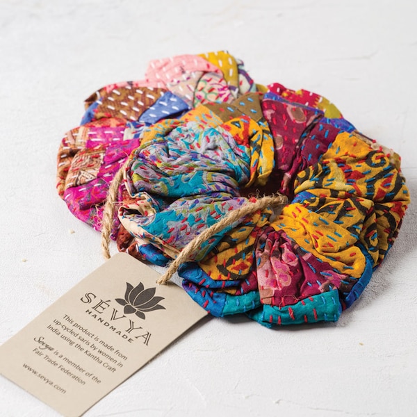 Silk Kantha Scrunchies - Set of 2 - Assorted Colors